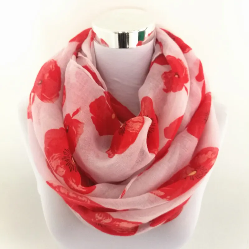 New women Ladies Fashion Viscose cotton big flowers Print infinity scarf Fashion Poppies Scarves Shawl Wrap hot sale neckerchief