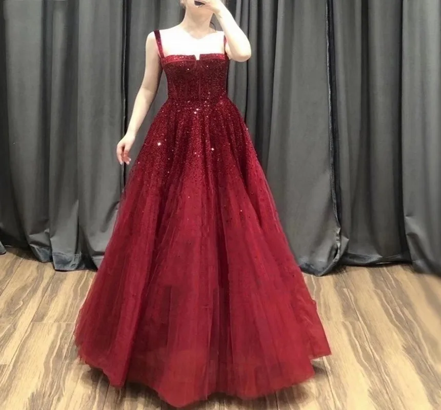 Dark Red Beading Evening Dress 2022 Sleeveless A-Line Luxury Floor-Length Prom Formal Gown Arbic Vestidos Robe De Soiree