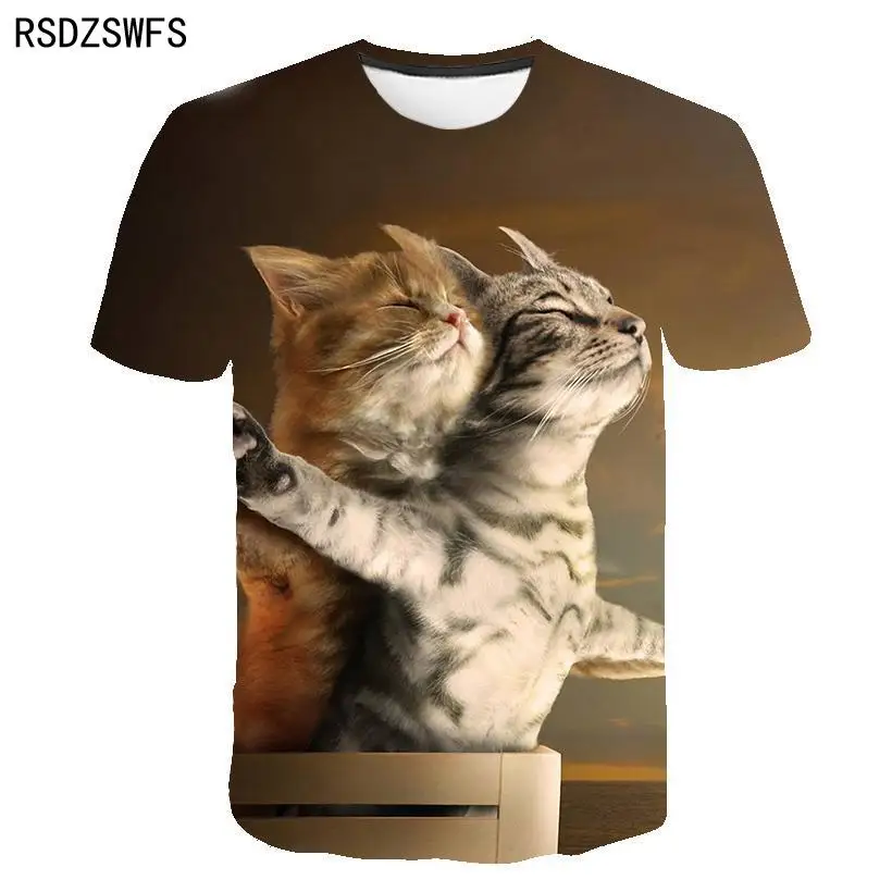 New For 2021 Cool Oversized T-shirt For Men And Women Two Cats Cartoon Cat Print 3D T shirt Summer Short Sleeve T Shirts 100-5XL