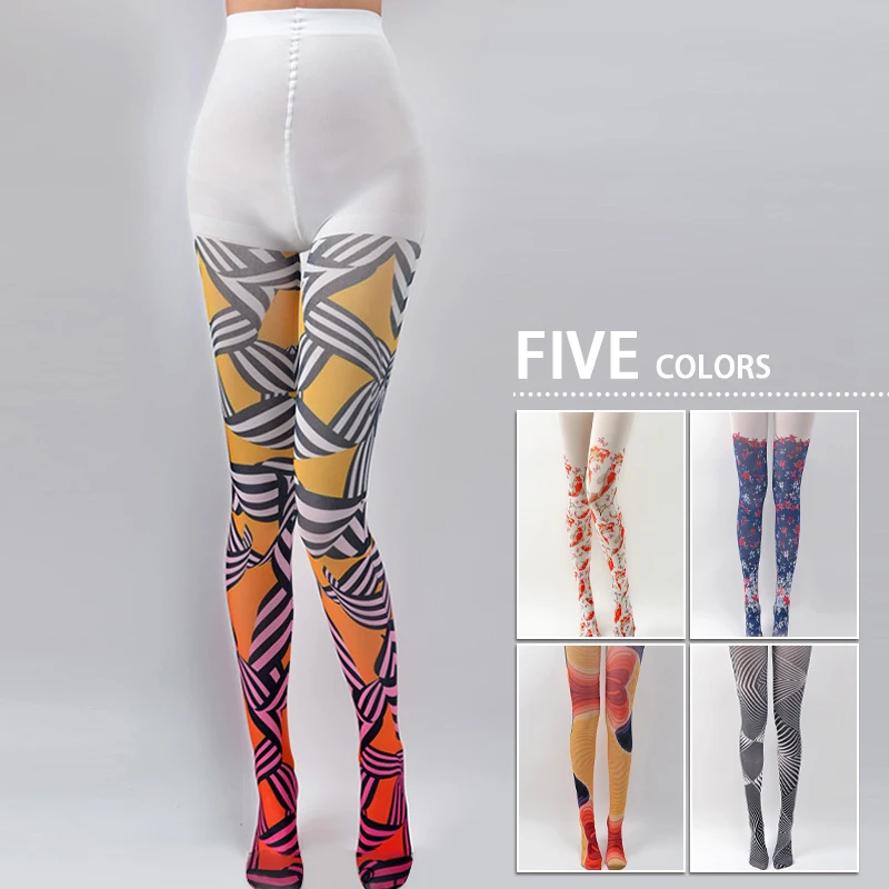 Women Newest Tights Harajuku Lolita Tattoo Pantyhose Kawaii Cute Carp Gradient Pattern Stockings Women Preppy Style Pantyhoses