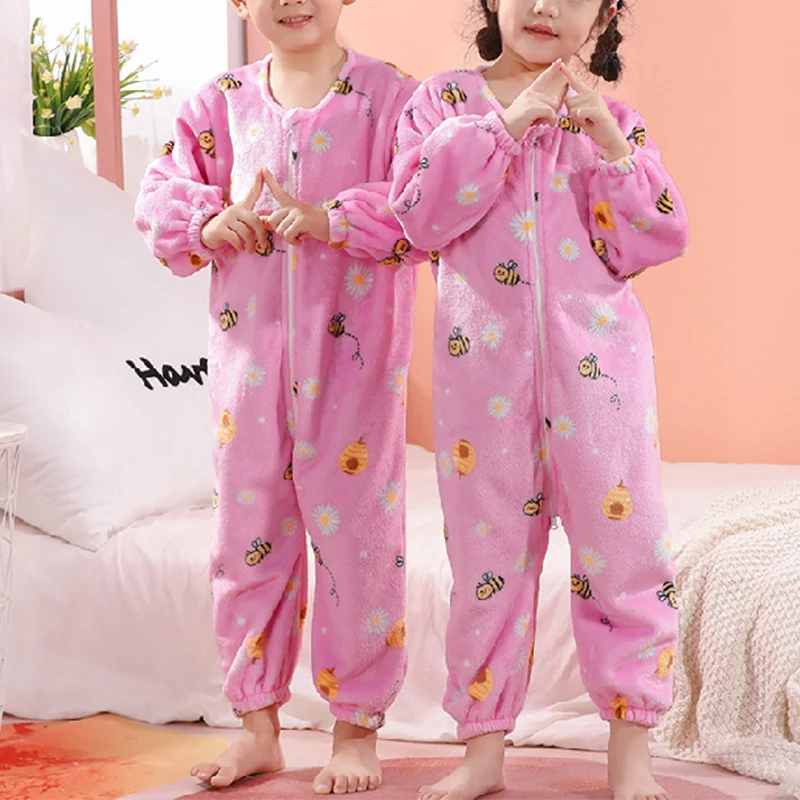 

Autumn And Winter Kids Onesie Zipper Pajamas Children Sleepwear Boy Girl Cute Cartoon Animal Anime Pijama Flannel Nightwear