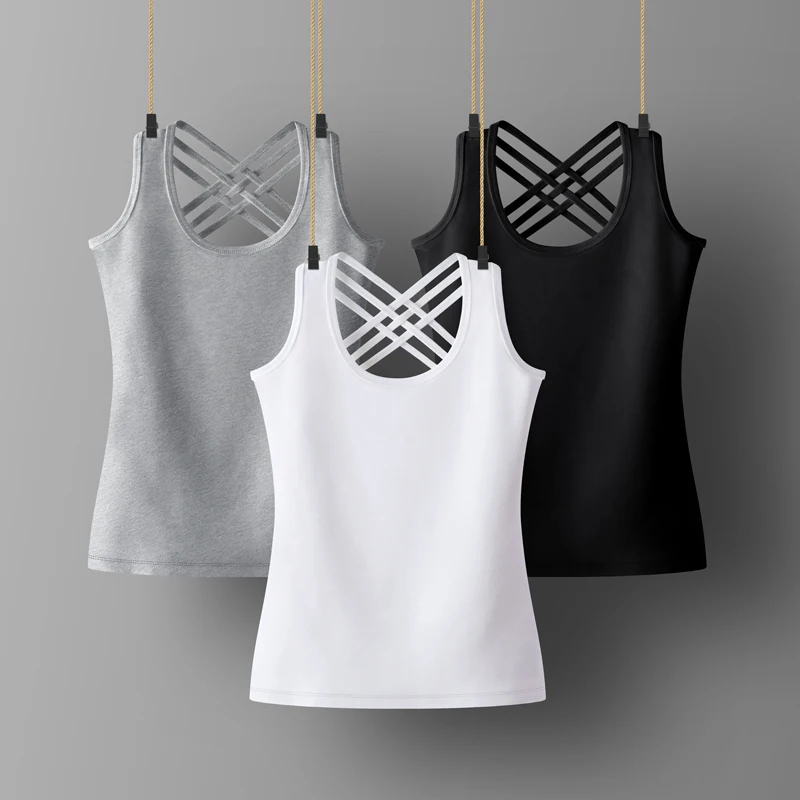 Womens Cotton Camis  Lady Slim Sleeveless Casual Vest Solid Color Crop Lower Cut Top For Ladies Fitness Clothing