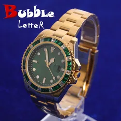 Bubble Letter Field Watch for Men Ice Big Gold Color  Waterproof Stainless Steel Hip Hop Jewelry Relogio Masculio