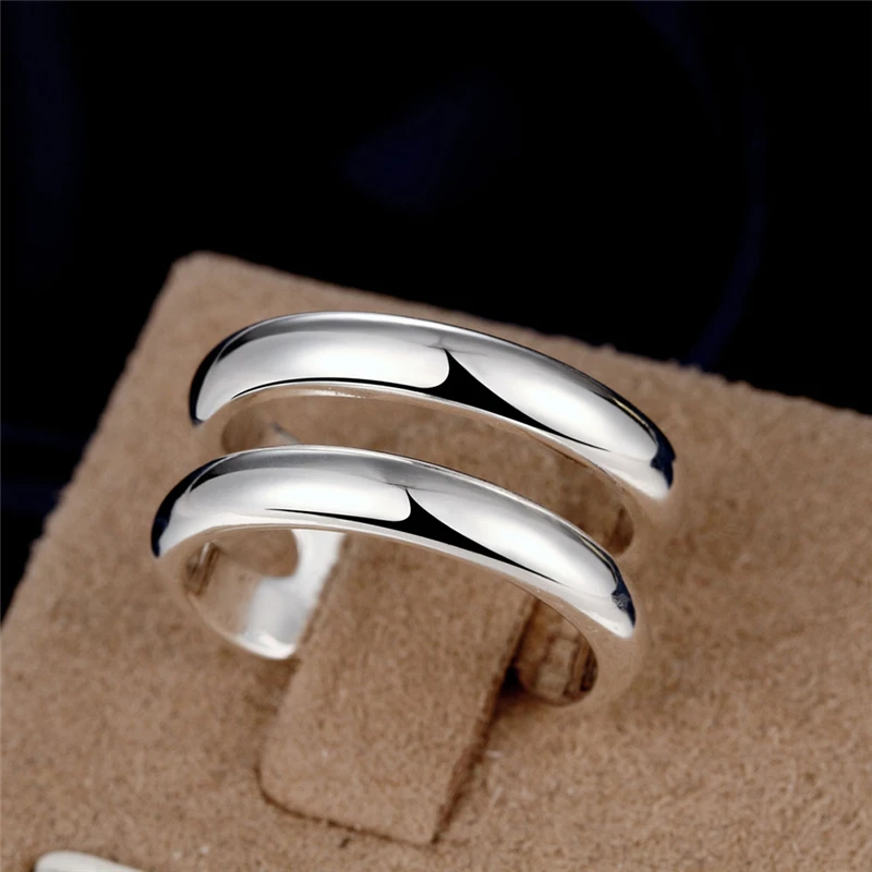 DOTEFFIL 925 Sterling Silver Double Line Rings Female Couple Rings for Woman Man Jewelry Elegant Retro Party Gift