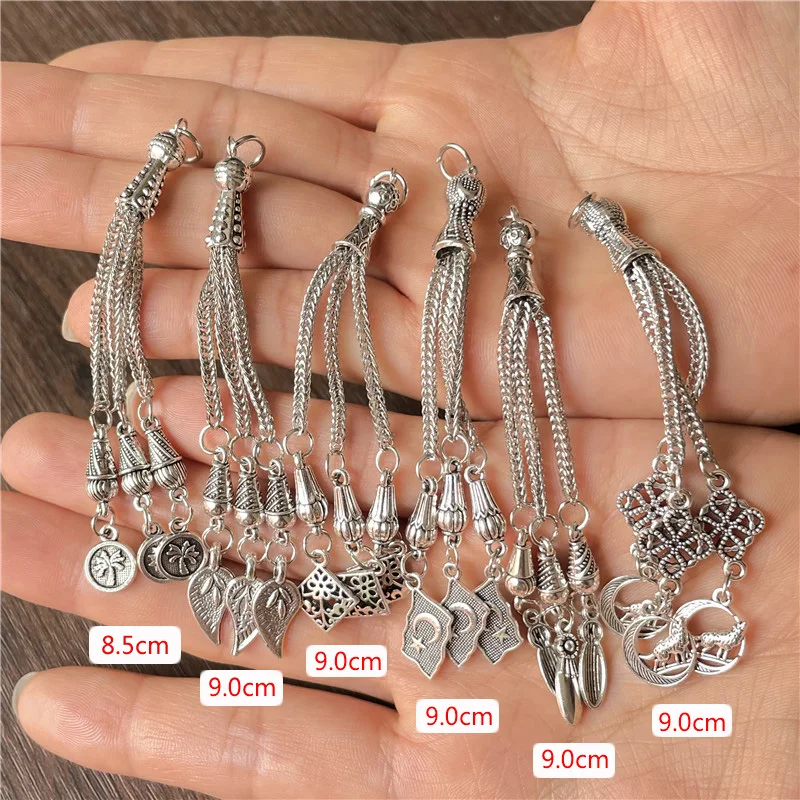 JunKang 18pcs 6 different styles feather moon star leaf coconut tree Ottoman tassel pendant for DIY rosary jewelry accessories