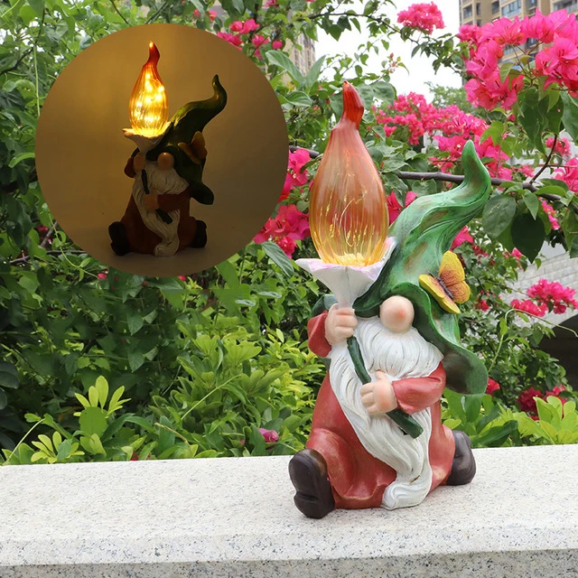 Pastoral Resin Solar Dwarf Land Elf Luminous Adornments Courtyard Garden Lawn Sculpture Crafts Outdoor Villa Figurines Ornaments