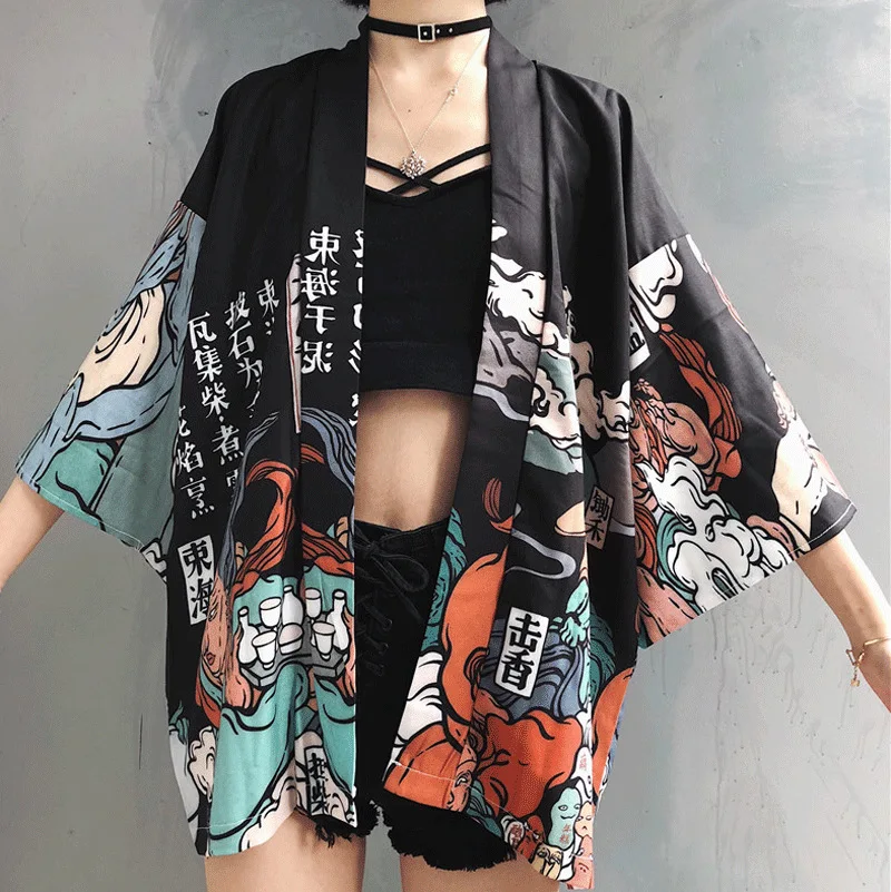 

Kimonos Woman 2020 Japanese Kimono Cardigan Cosplay Shirt Blouse For Women Japanese Yukata Female Summer Beach Kimono FF1126