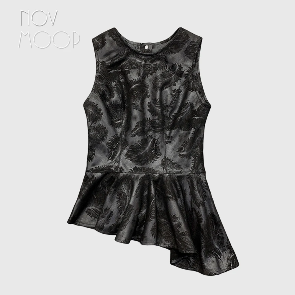 

Novmoop genuine leather women topc comes in two version solid color and floral printed one elegant office lady wear vest LT3512