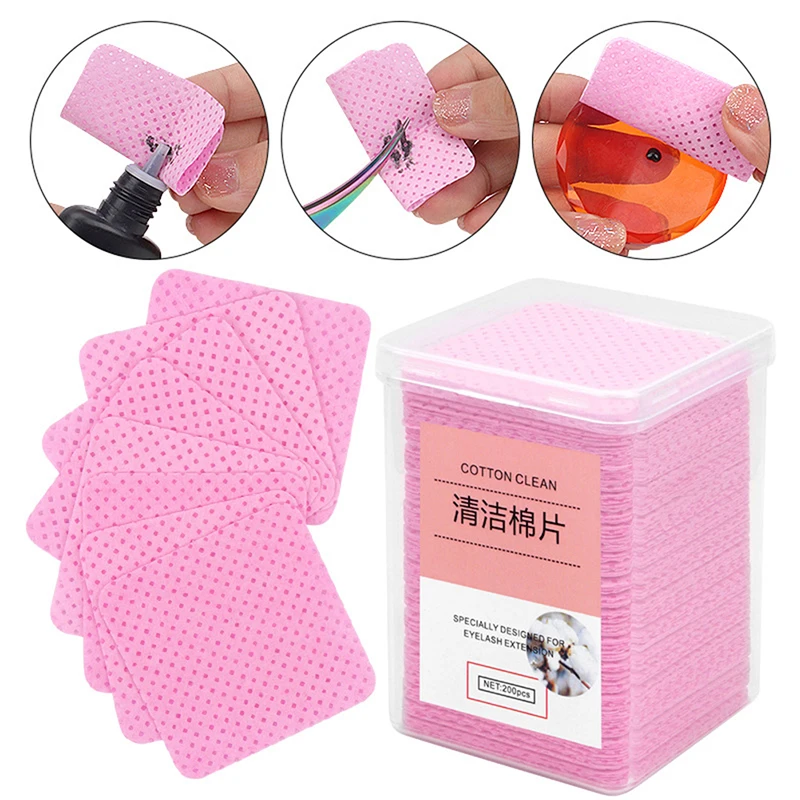 100/200 teil/schachtel Lint-Freies Wimpern Kleber Entferner Baumwolle Tücher UV Gel Nagel Tipps Polish Remover Reiniger Baumwolle blatt Make-Up Sauber Pads