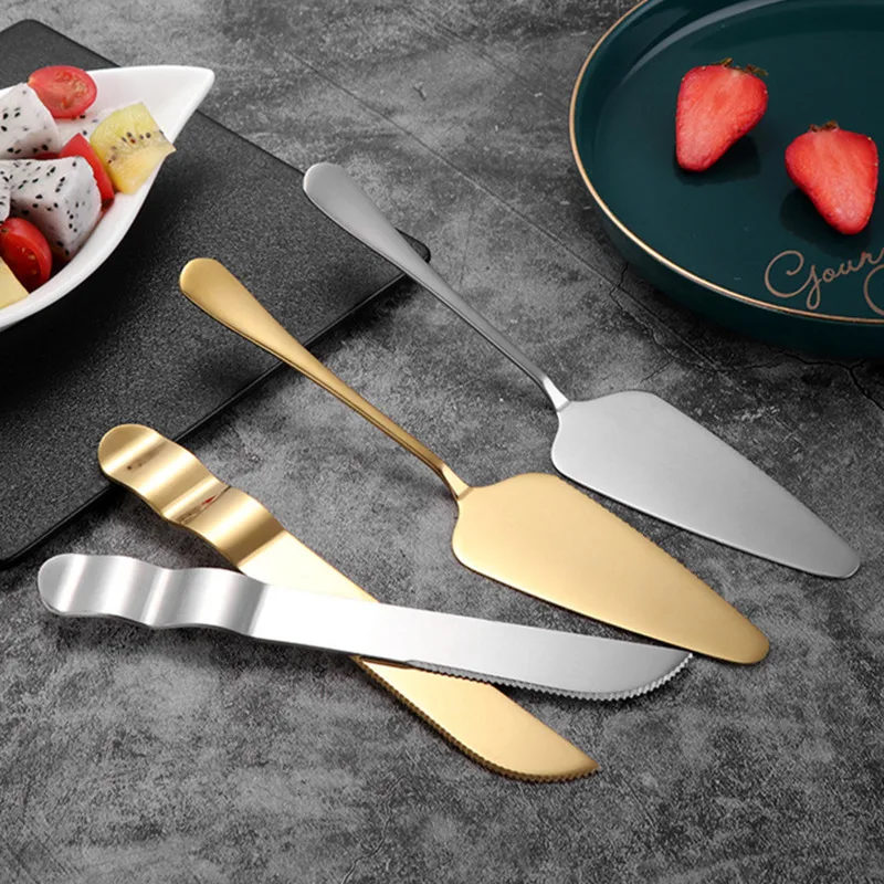 2Pcs Wedding Cake Knife SetStainless Steel  Pastry Tools Fashion Gold Sliver Pizza Shovel Baking Tool Pizza Knife Accessories