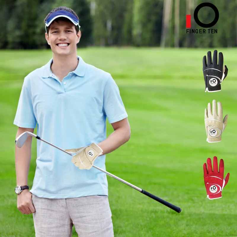 2 Pcs Soft Pu Leather Mens Golf Gloves with Ball Marker Cabretta All Weather Grip Navy Khaki Red Small Medium Large XL