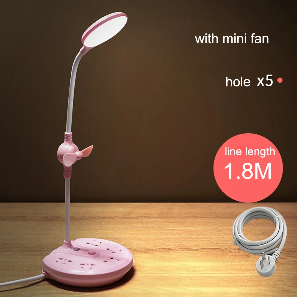 LED Desk Lamp Eye Protection with Charging USB &Sockets Switch Learning Children's Dormitory Bedroom Bedside Reading Night Light