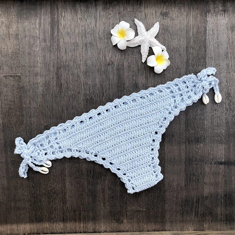 Tanga de bikini en crochet para mujer, panty hecho a mano en algodón con parte inferior hueca, traje de baño de cintura baja tallas S-XL en variedad