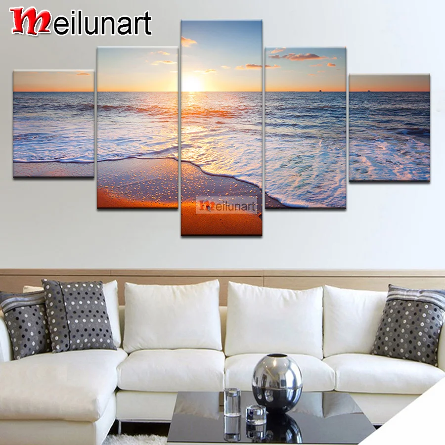 Sunset calm sea scenery 5 piece diy diamond painting cross stitch full diamond embroidery handmade crafts decorative AS1655