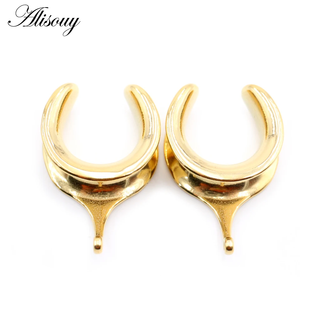 Alisouy 2pcs 6-30mm 316L Stainless Steel Round Saddle DIY Ear Tunnel Plug Expander Studs Stretchers Piercing Ring Body Jewelry