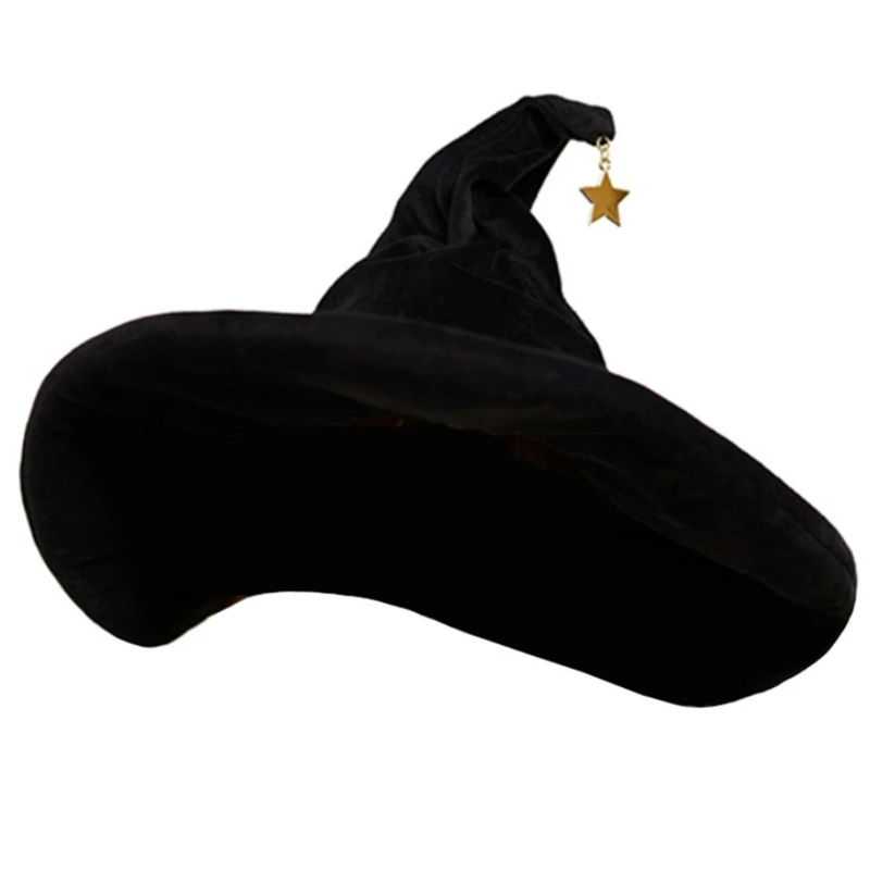 Adult Halloween Witch hat Cosplay Large Black Costume Pointed With string strap