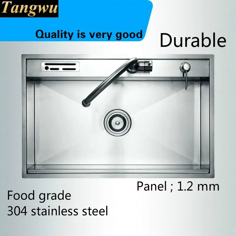 Free shipping Fashion luxury kitchen manual sink single trough big food-grade stainless steel standard durable hot sell 76x49 CM