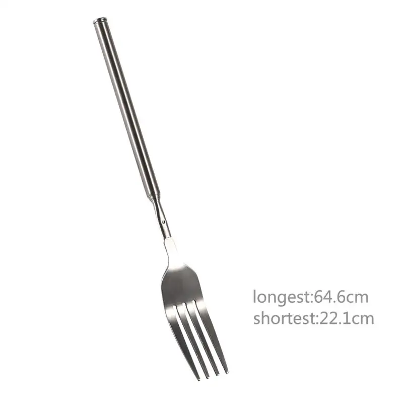 Retro Fork BBQ Telescopic Extendable Dinner Fruit Dessert Long Handle Fork Stainless Steel Cutlery Fork Tableware
