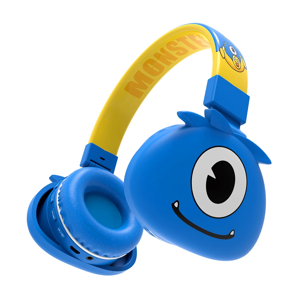 Cute Monsters Kids Headset Bluetooth 5.0 support SD Card Audio Cable Headphone for Boy Girl Gift