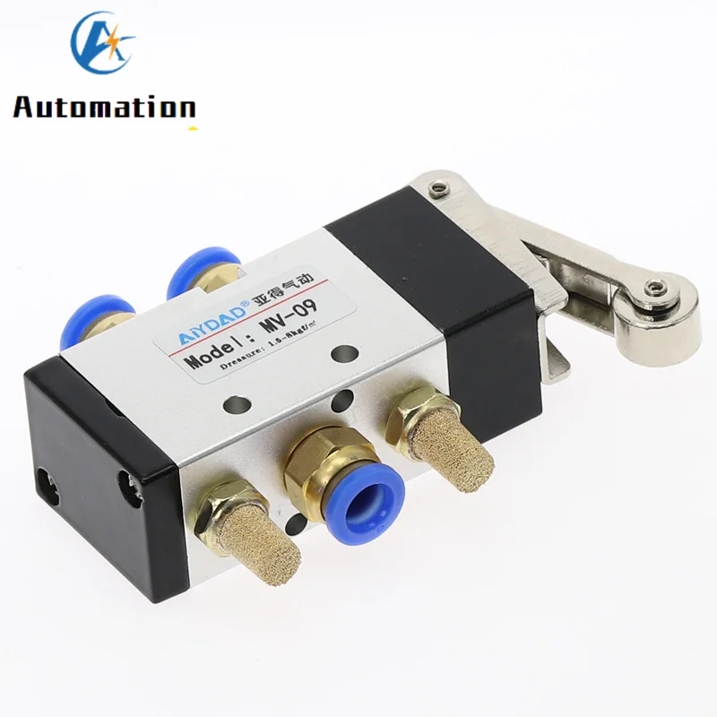 MV-09 Roller Lever 2 Position 5 Way Scroll Wheel Mechanical Valve MV522R Air Inlet Outlet 1/4\