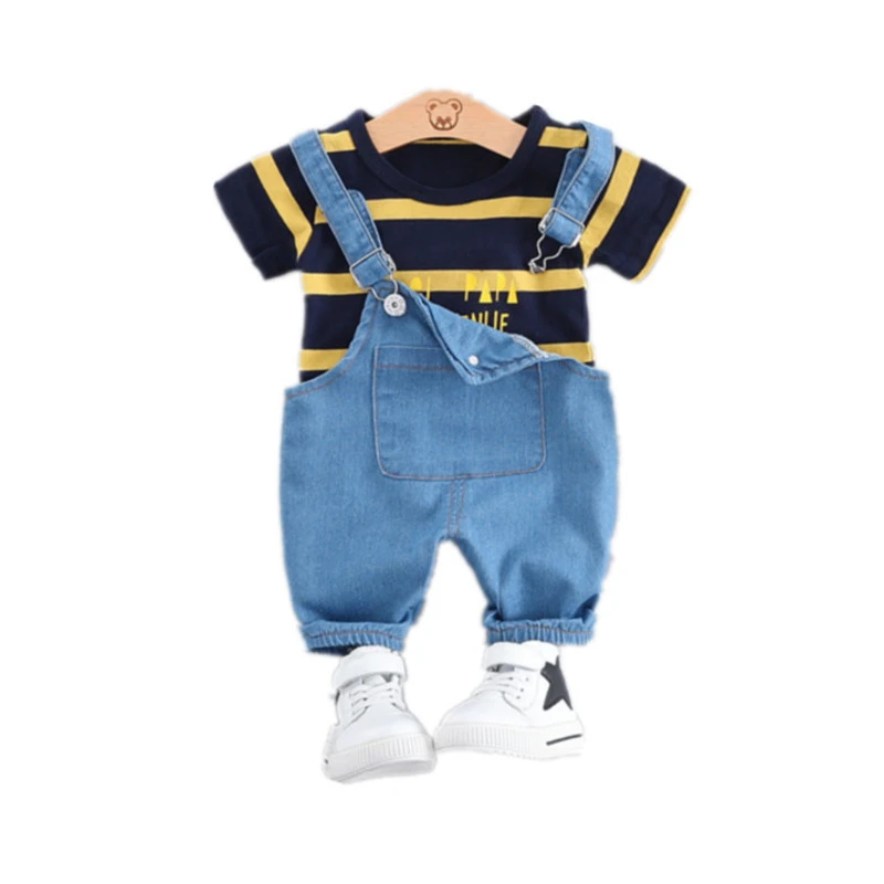 New Summer Baby Girl Clothes Children Clothing Boys Short Sleeve T-Shirt Overalls 2Pcs/Set Toddler Casual Costume Kids Tracksuit