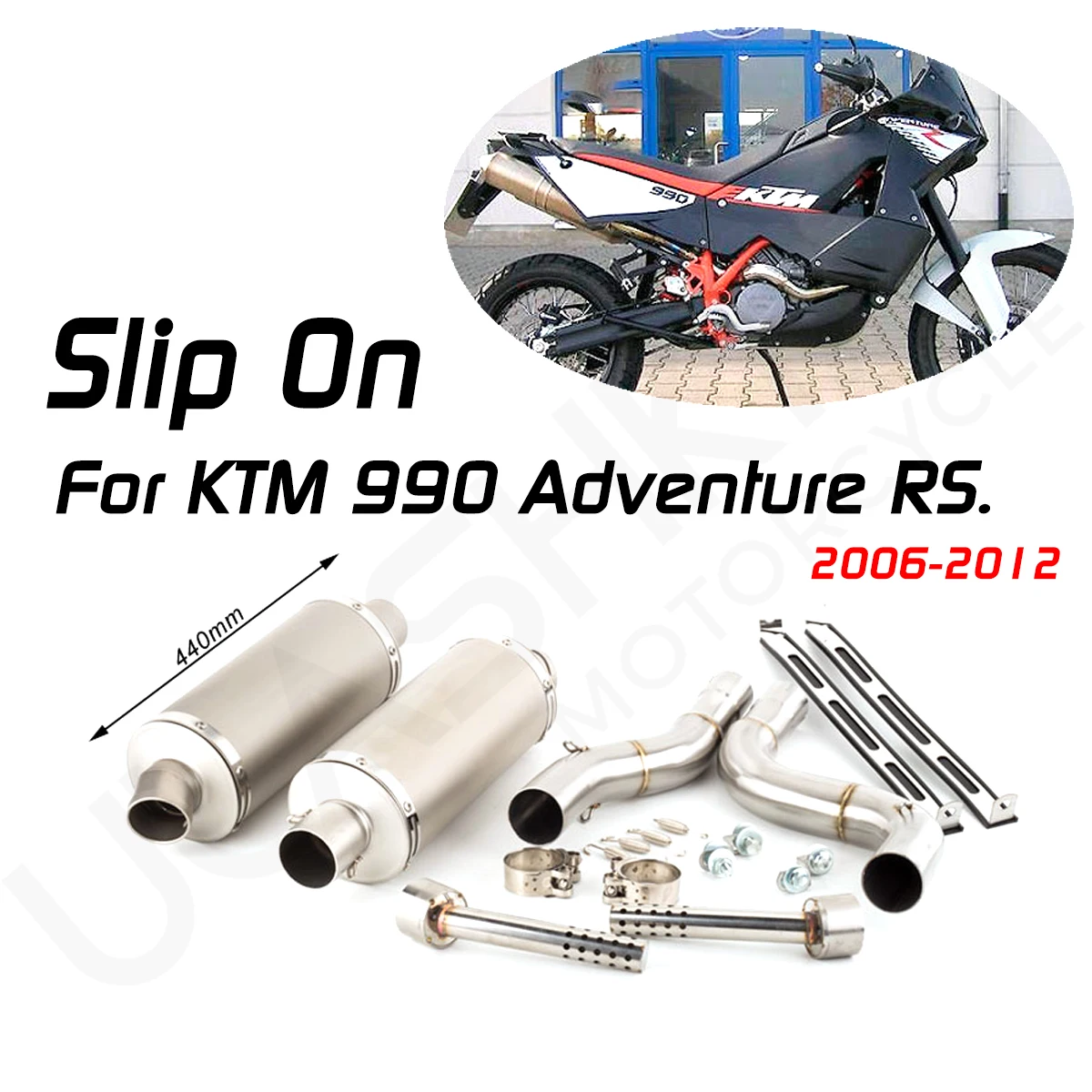 990 Slip On For KTM 990 Adventure RS 2006-2012 Motorcycle Mufferl Exhasut For 990 ADV R/S Middle Link Pipe Escape Muffler