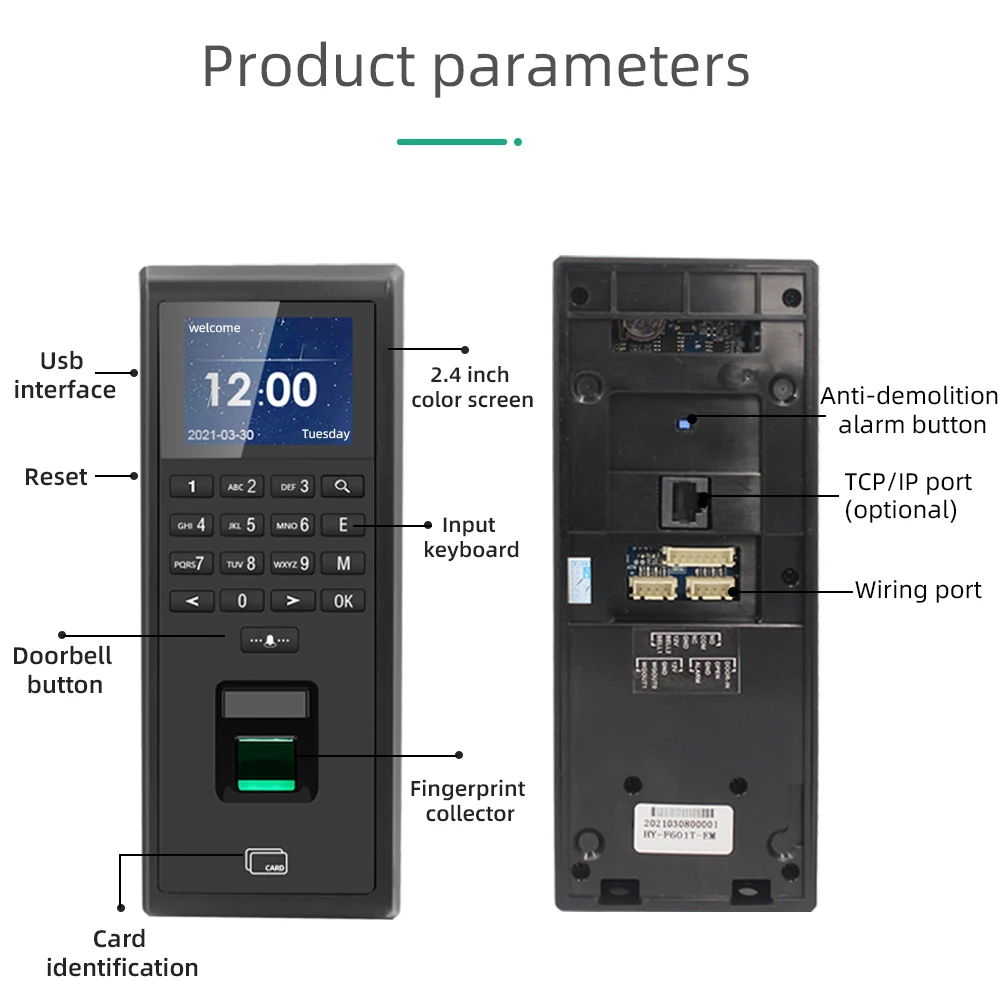 125Khz 13.56Mhz 1000 User Biometric Fingerprint Access Control Keypad with Time Attendance for Access Control System TCP/IP