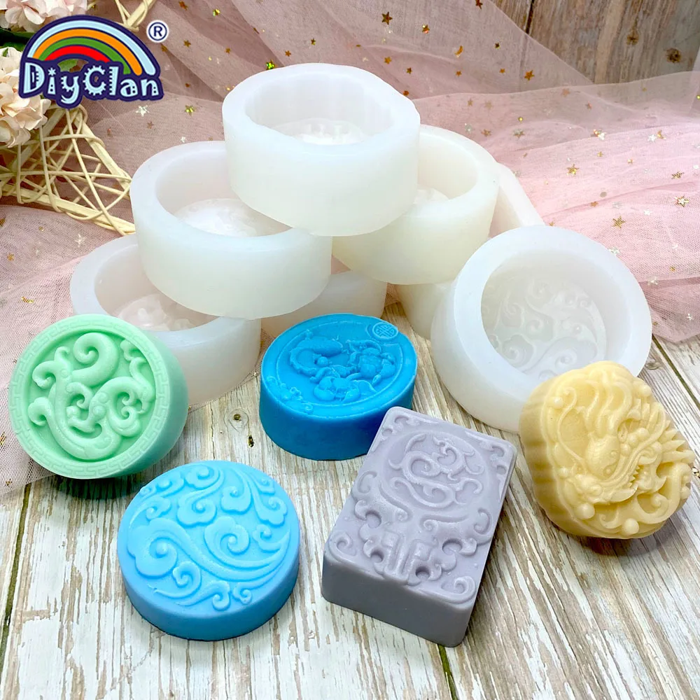 DIY Silicone Mold Chinese Style Pattern Soap Mold Classical Dragon And Phoenix Cloud Model For Handmade Soap Making Mould