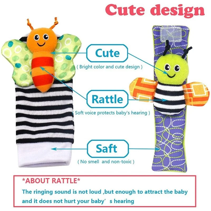 0~24 Months Baby Rattles Soft Plush Toys Foot Wrist Rattle Set Cartoon Newborn Development Educational Toys For Children