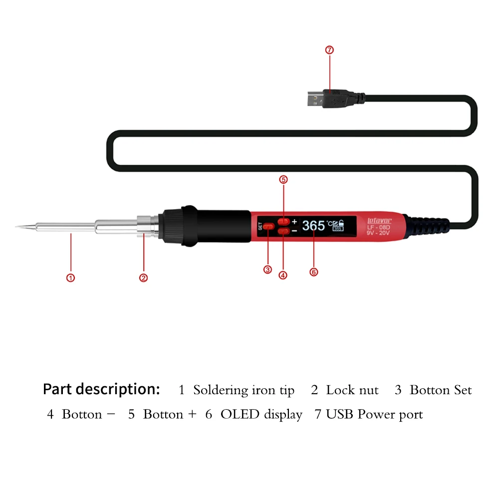 65W USB dijital havya Mini elektrikli havya istasyonu ayarlanabilir sıcaklık dijital ekran 9-20V güç kaynağı