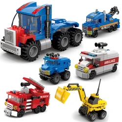 6 In 1 Transformation City Car Technical Ambulance Vehicles Fire Police Trucks Model Building Blocks Brick creative Toys Ideas