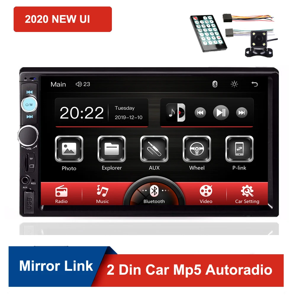 

2020 New Autoradio 7" Touch Screen 2 Din Car Radio Dash MP5 Bluetooth USB FM AM Radio Multimedia Player Rear View Camera