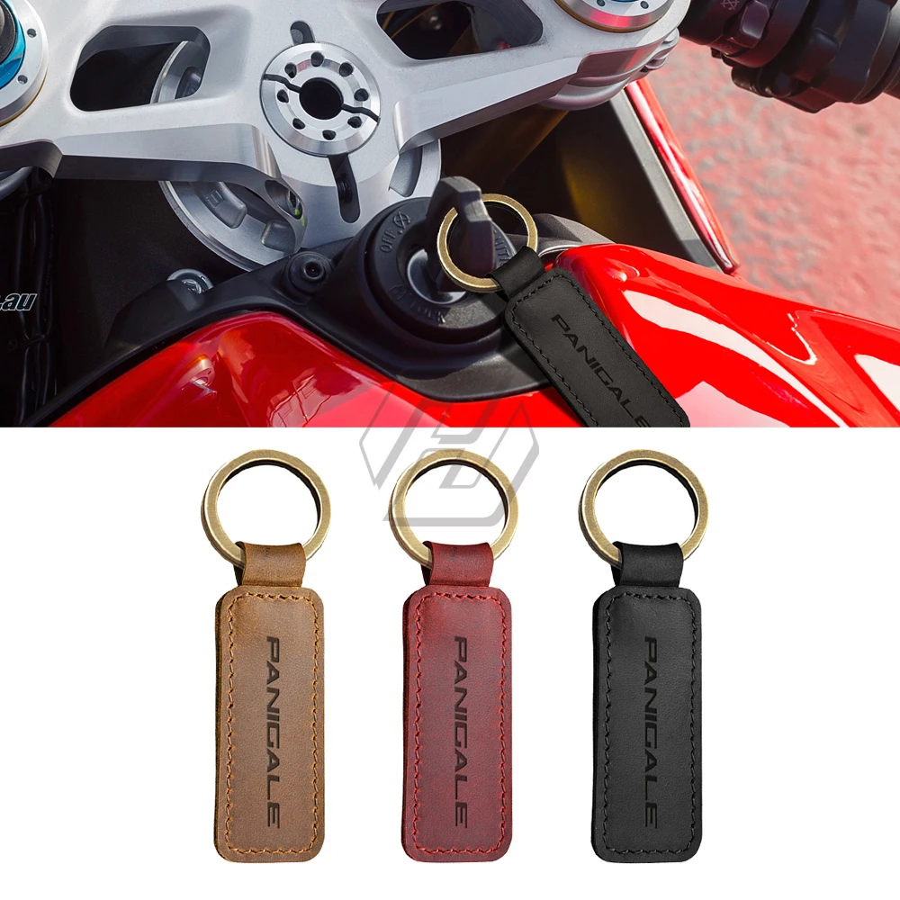 For Ducati 899 959 1099 1199 1299 Panigale V4 Key Motorcycle Keychain Cowhide Key Ring