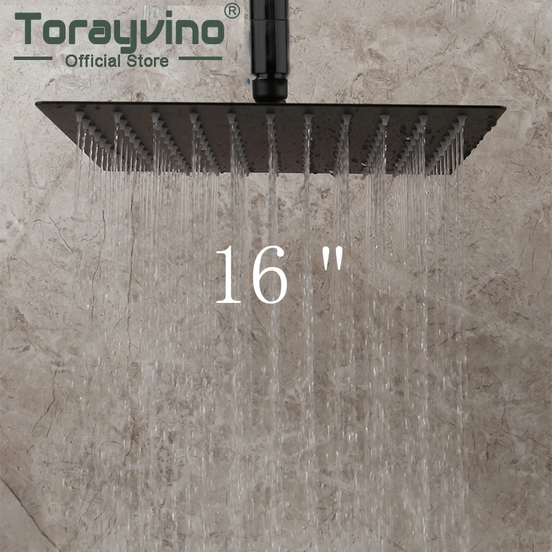 

16" Square Shower Head Orb Bathroom Grifo Ducha Rainfall Spray Brass Mixer Tap Matte Black Ceiling Mounted Only Shower Head