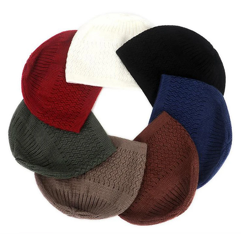 Casual Knitted Muslim Men Prayer Hats Winter Warm Male Beanies Cap Islamic Ramadan Jewish Hat Men\'s Wrap Head Cap