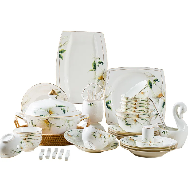 Wedding Guci tableware set Jingdezhen 60 pieces household bone china bowl and dish set ceramic tableware gift