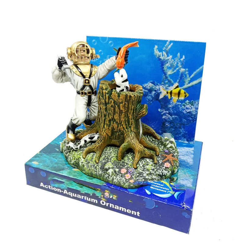 WinAqum Undersea Decoration DIVER WITH EEL Decor for Aquarium Fish Tank WJ01 Ornament