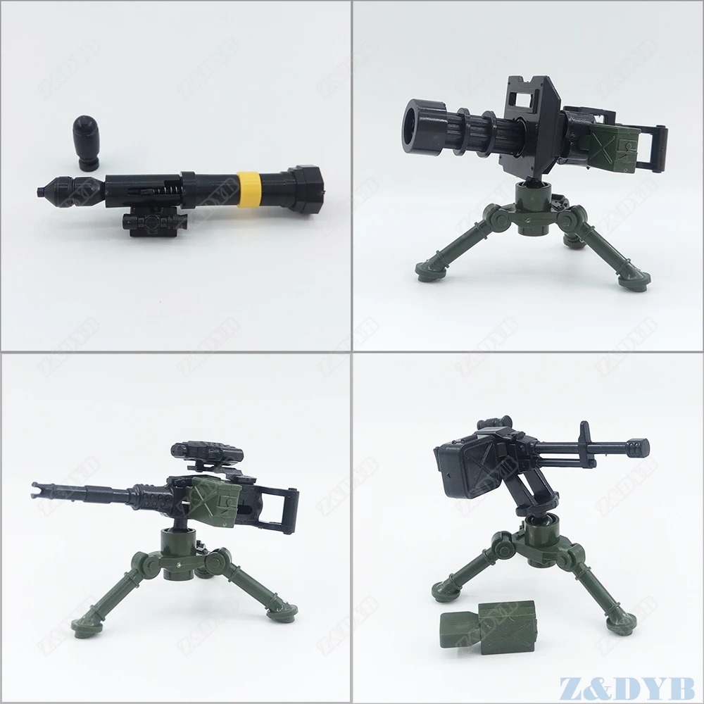 Gatling Heavy Machine Guns DIY Military WW2 Weapon Moc Mini Soldier Locking Figure Model Building Block Brick Children Kids Toys