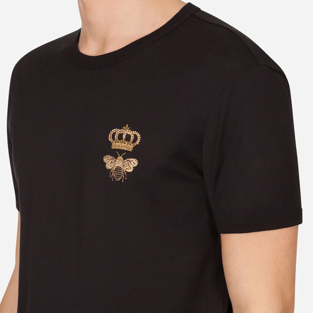 Men\'s 100% cotton t-shirt with bee and crown embroidery Short Sleeve T-shirt PP|420261523