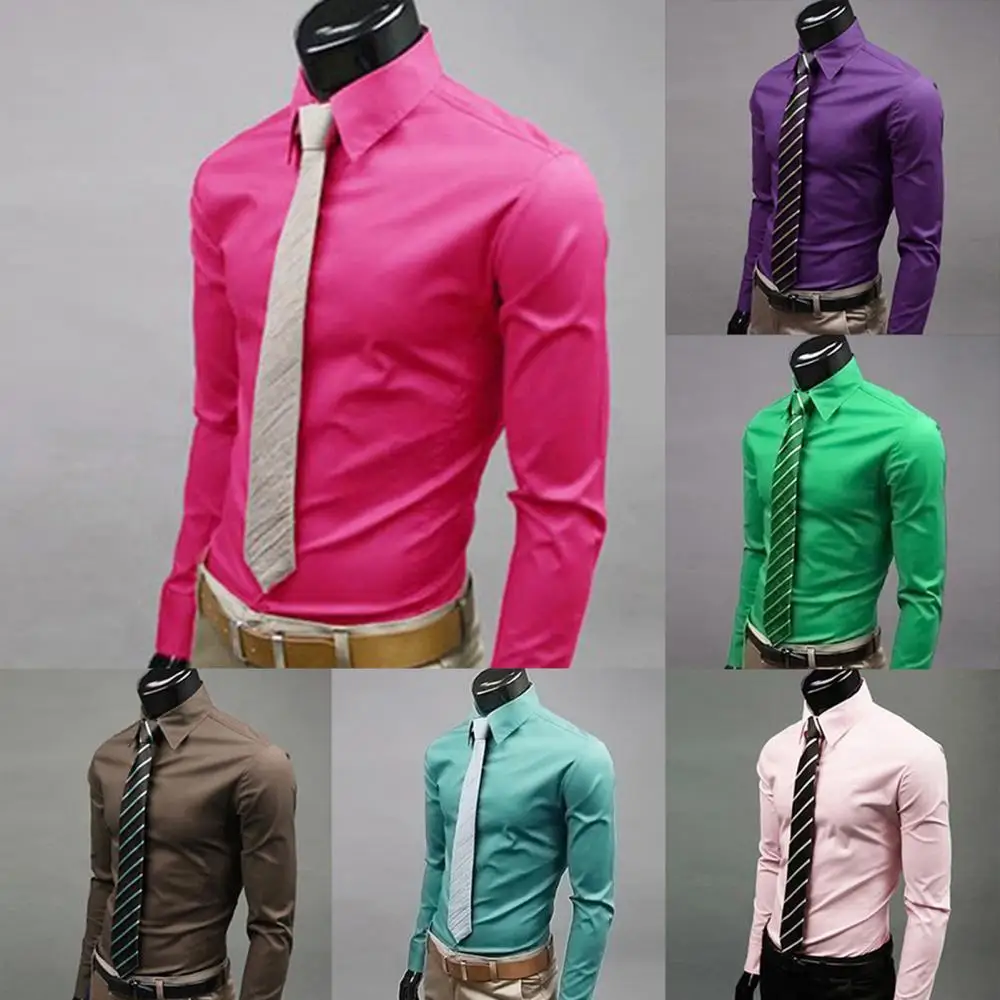 M - 5XL Męska koszula biznesowa z długim rękawem Slim Solid Color Casual Plus Size Social Men Shirt рубашка мужская camisa masculina