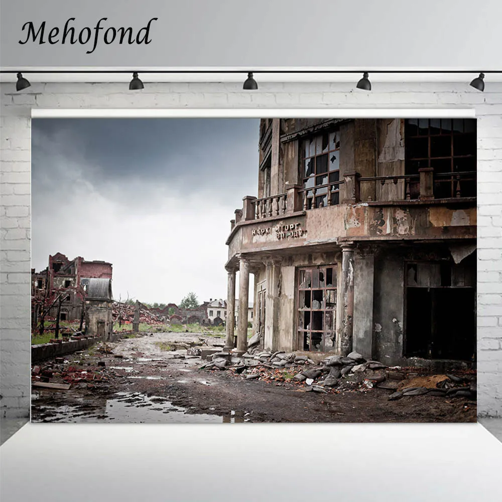 Mehofond Photography Background Old Abandoned Building Cloudy Sky Ruins Children Portrait Photocall Backdrop For Photo Studio