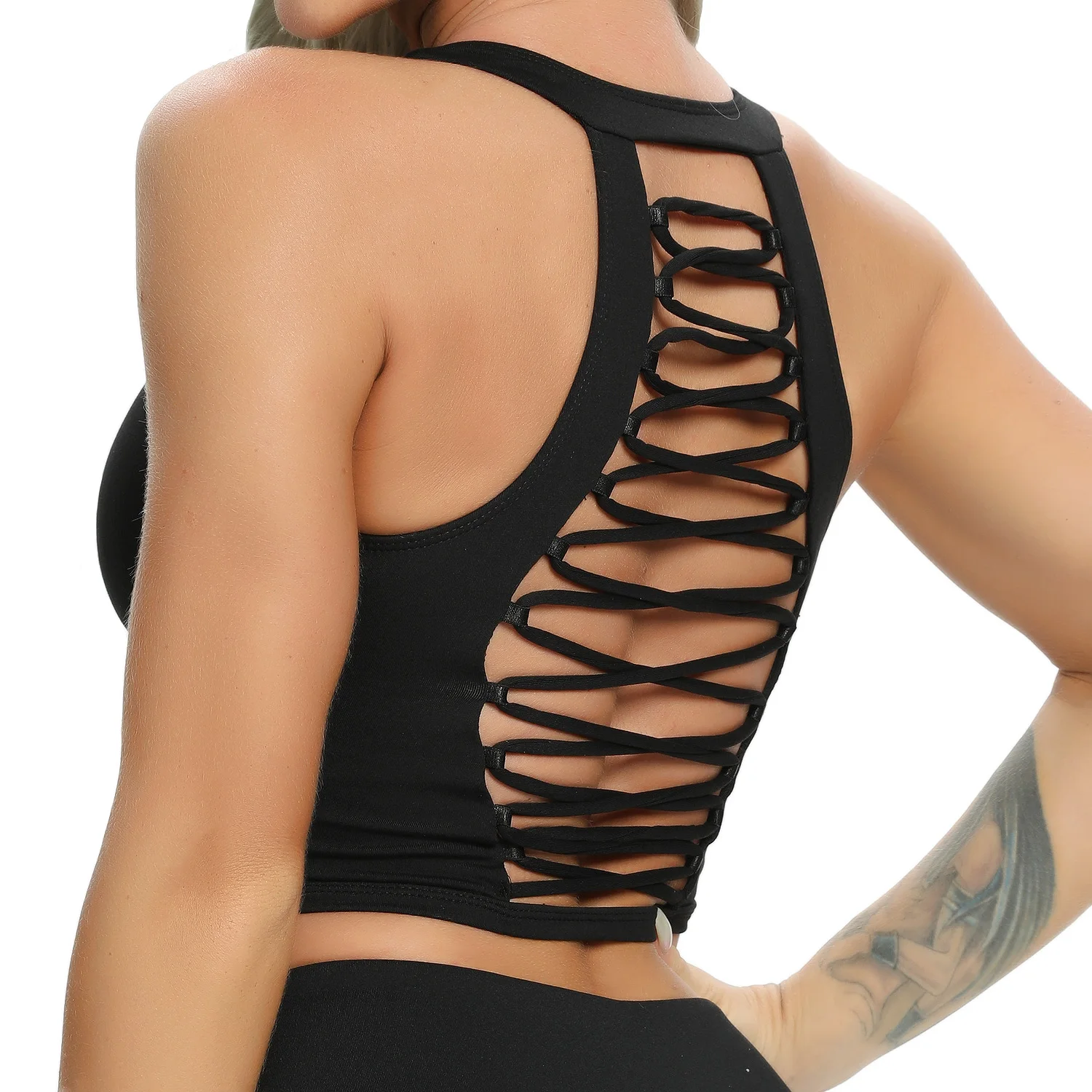 Soutien-gorge de Yoga ajouré pour femmes, haut de sport amovible, Fitness, course à pied, séchage rapide, rembourré, noir, vêtements d'activité Sexy