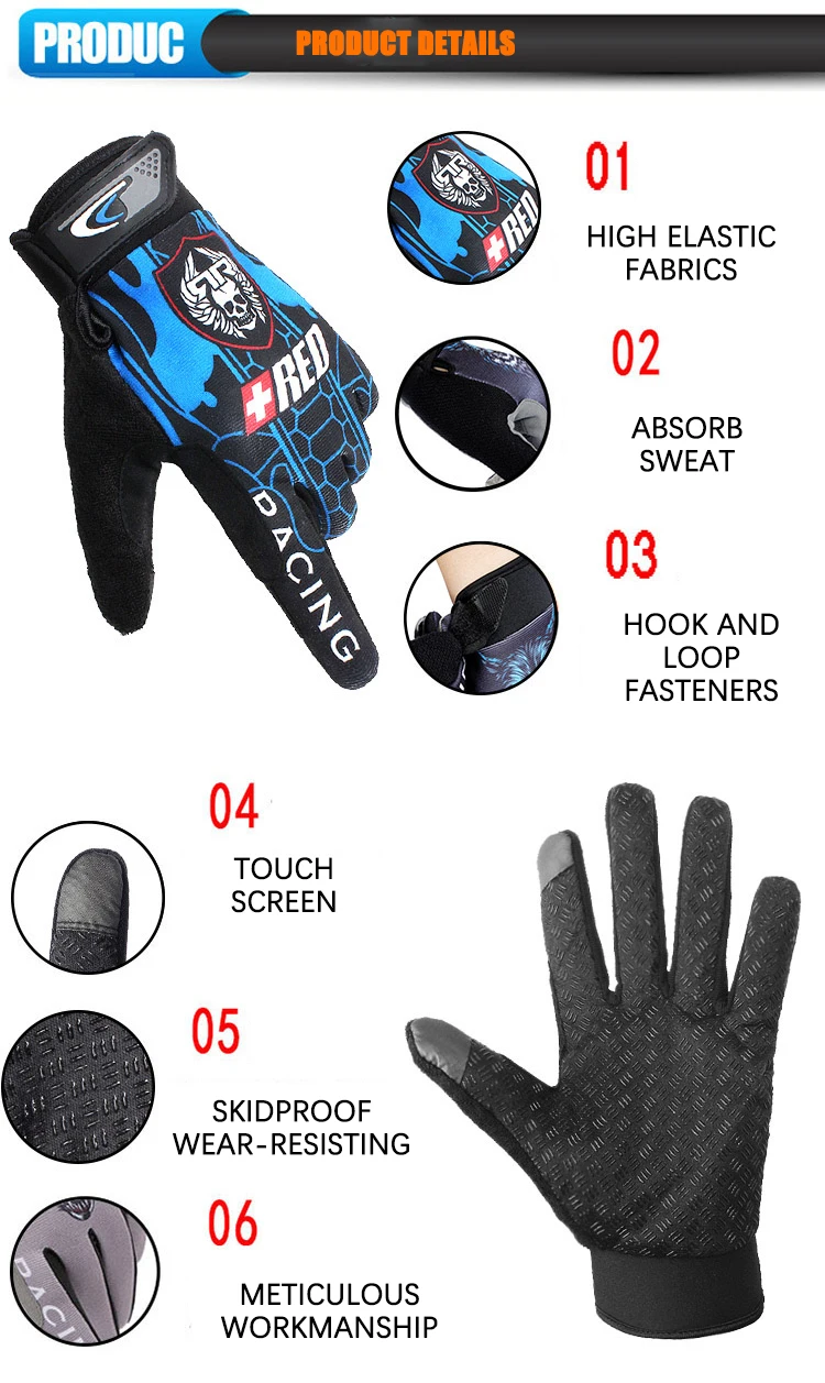 Herrenhandschuhe, Sommer, Frühling, Wolfsschädel, atmungsaktiv, rutschfest, Touchscreen, Radfahren, Sport, Motorrad, Übung, Damen, Rennhandschuhe – Detail 2