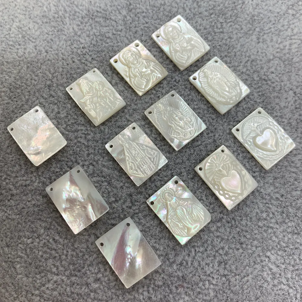 12*16mm Natural Mother of Pearl Shell Religious Figure Virgin Mary Jesus Guadalupe Pendants Charms For Jewelry Making