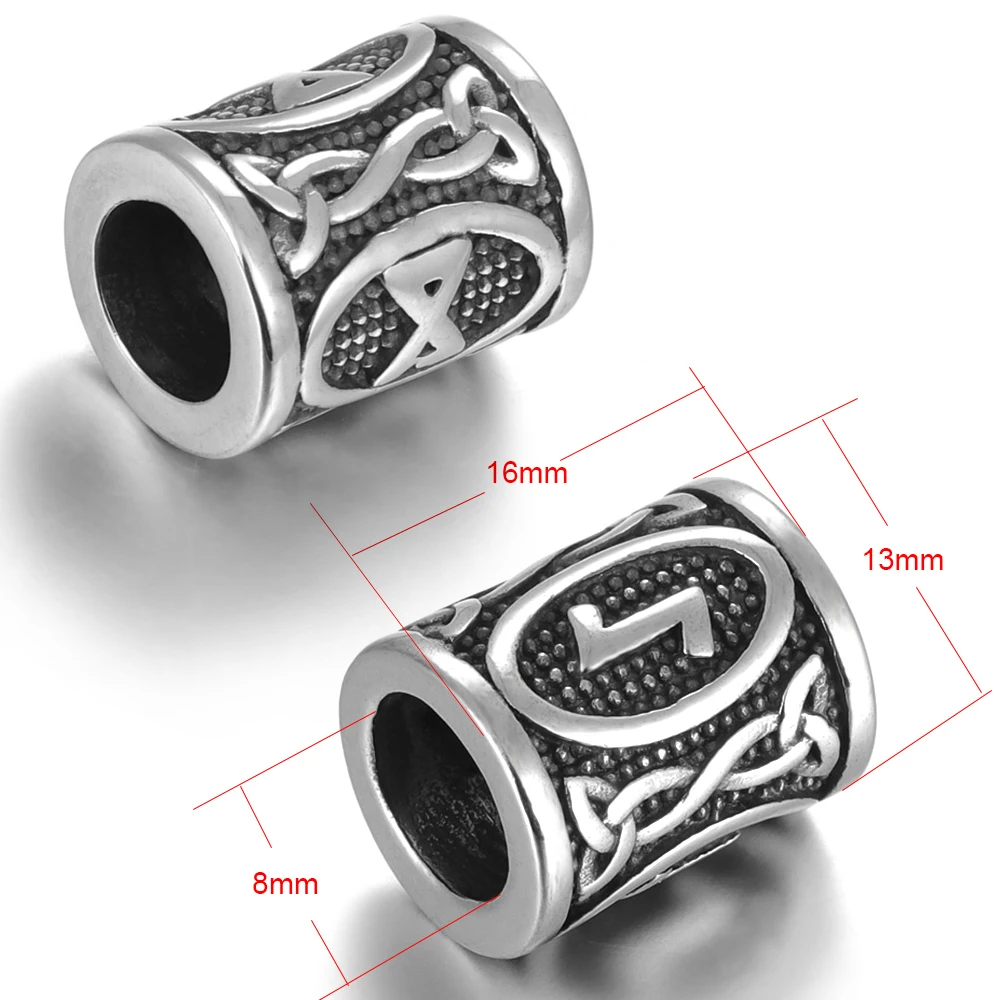 Stainless Steel Viking Rune Bead 8mm Large Hole Futhark Hair Beards Beads Bracelet Charm for DIY Jewelry Making Accessories