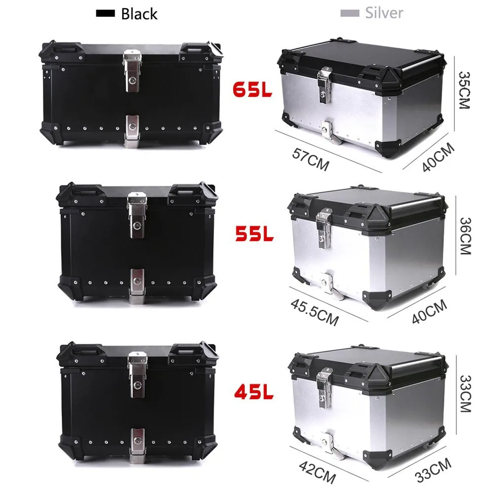 

45L 55L 65L Motorcycle Rear Trunk Storage Top Tool Box Waterproof Luggage Helmet Lock Toolbox Case Alumium Accessories Universal