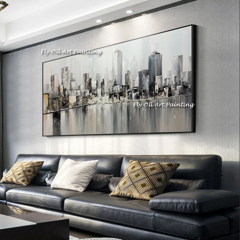 Modern city building scenery Mirage Hand painted oil painting on canvas wall art picture for living room bedroom