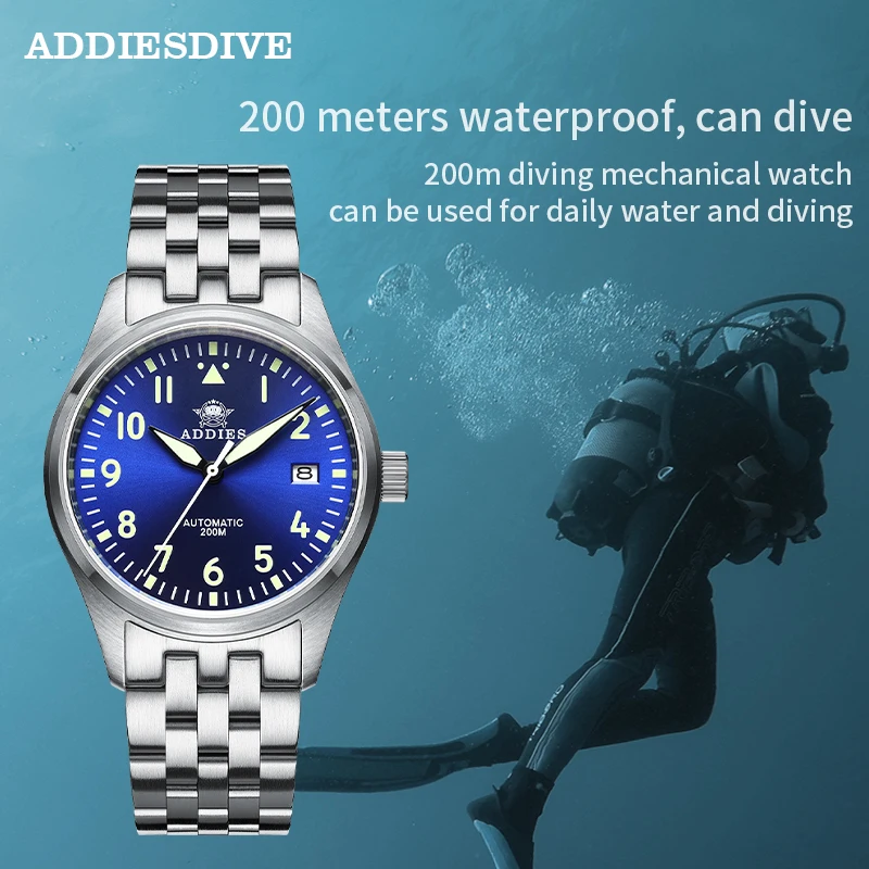 Addies-Reloj de buceo mecánico automático para hombre, cronógrafo luminoso C3, cristal de zafiro, 200m, NH35