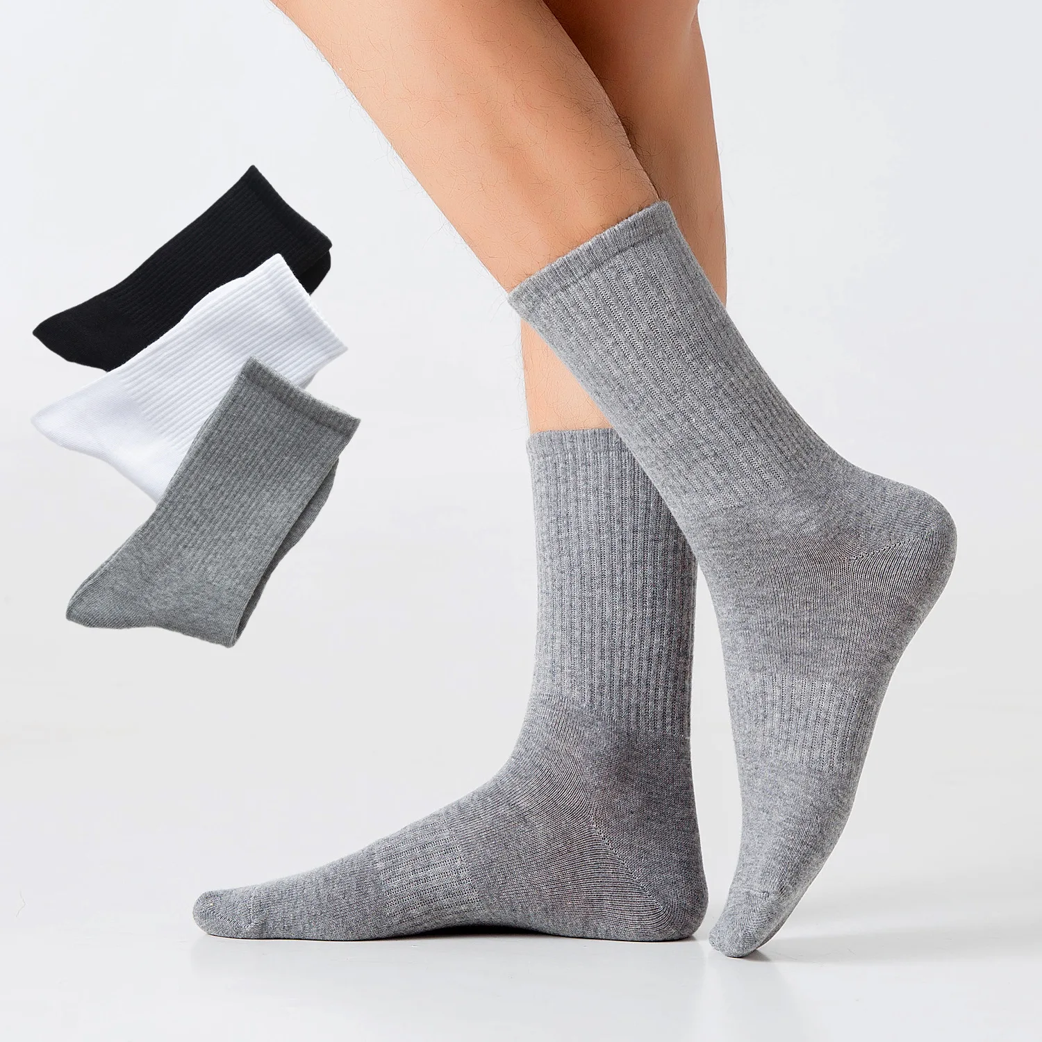 

Cotton Socks Men Business Casual Breathable Spring Winter Warm Male Long High Tube Crew Socks Solid Color Black White Gray Sox