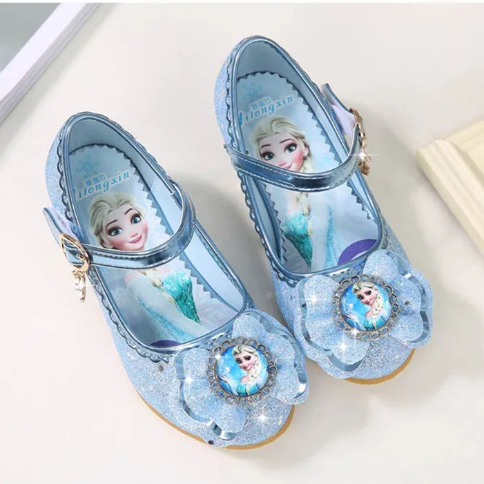 Princess Summer Anna Kids Shoes For Girls Children Leather Shoes Elsa Dancing High Heels Chaussure Enfants Sandals Party Shoes